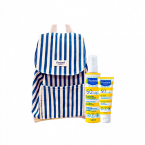Mustela Beb Spray Solar SPF50 200 ml + Leite Solar Rosto SPF50+ 40 ml com Desconto de 4 Euros e Oferta de Mochila de praia Azul